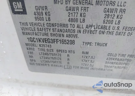 2015 Chevrolet Silverado 2500Hd Lt из США, поврежденный, VIN 1GC1KVEG3FF165208